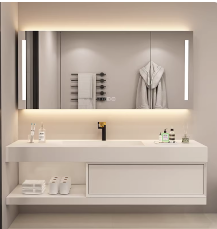 岩板无缝陶瓷一体盆浴室柜组合卫生间洗手洗脸盆卫浴柜实木洗漱台