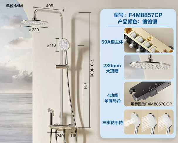 壁挂铜主体淋浴花洒套装可升降家用卫生间淋浴冷热花洒