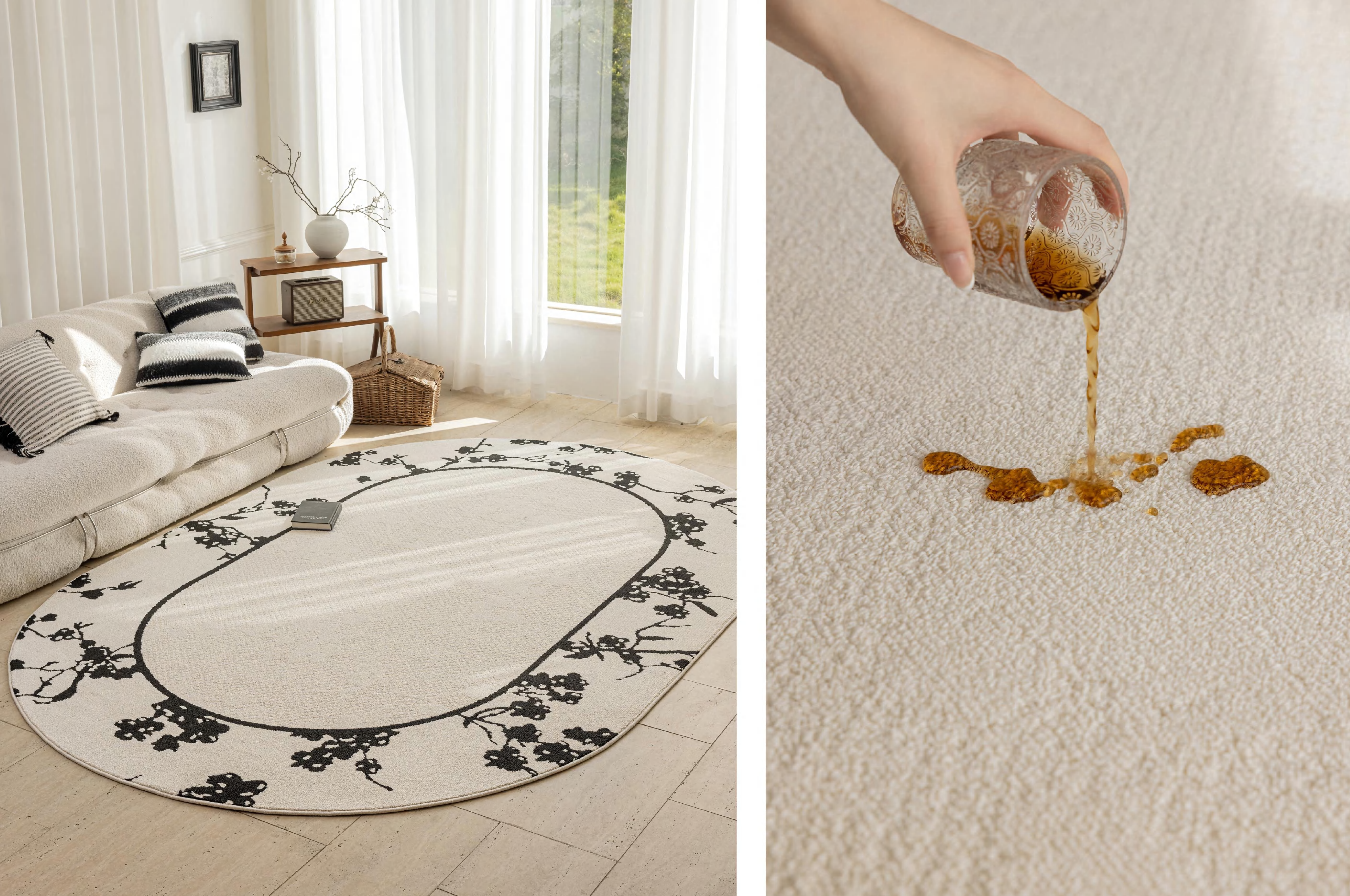 羊毛手工编织米色地毯 200x300cm