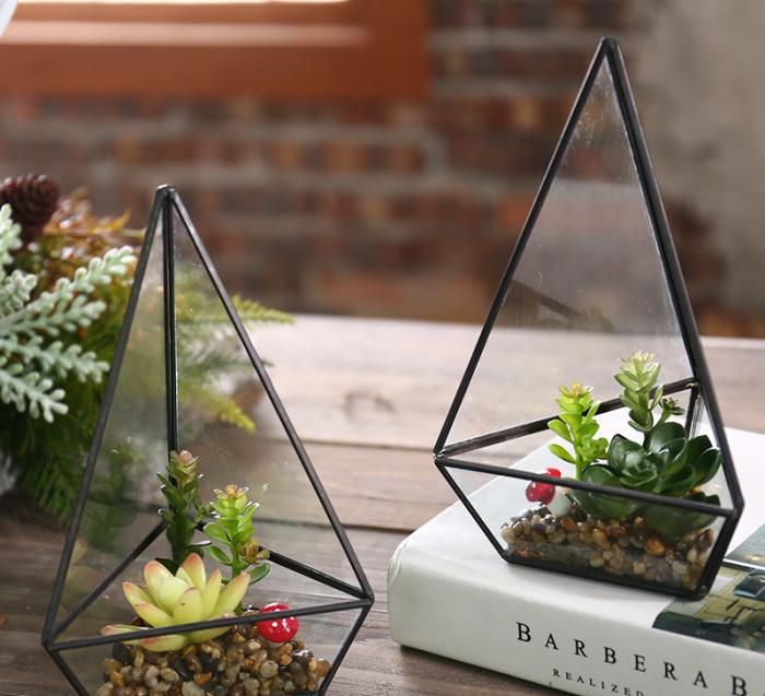 几何玻璃微景观花房 金字塔造型多肉植物容器
