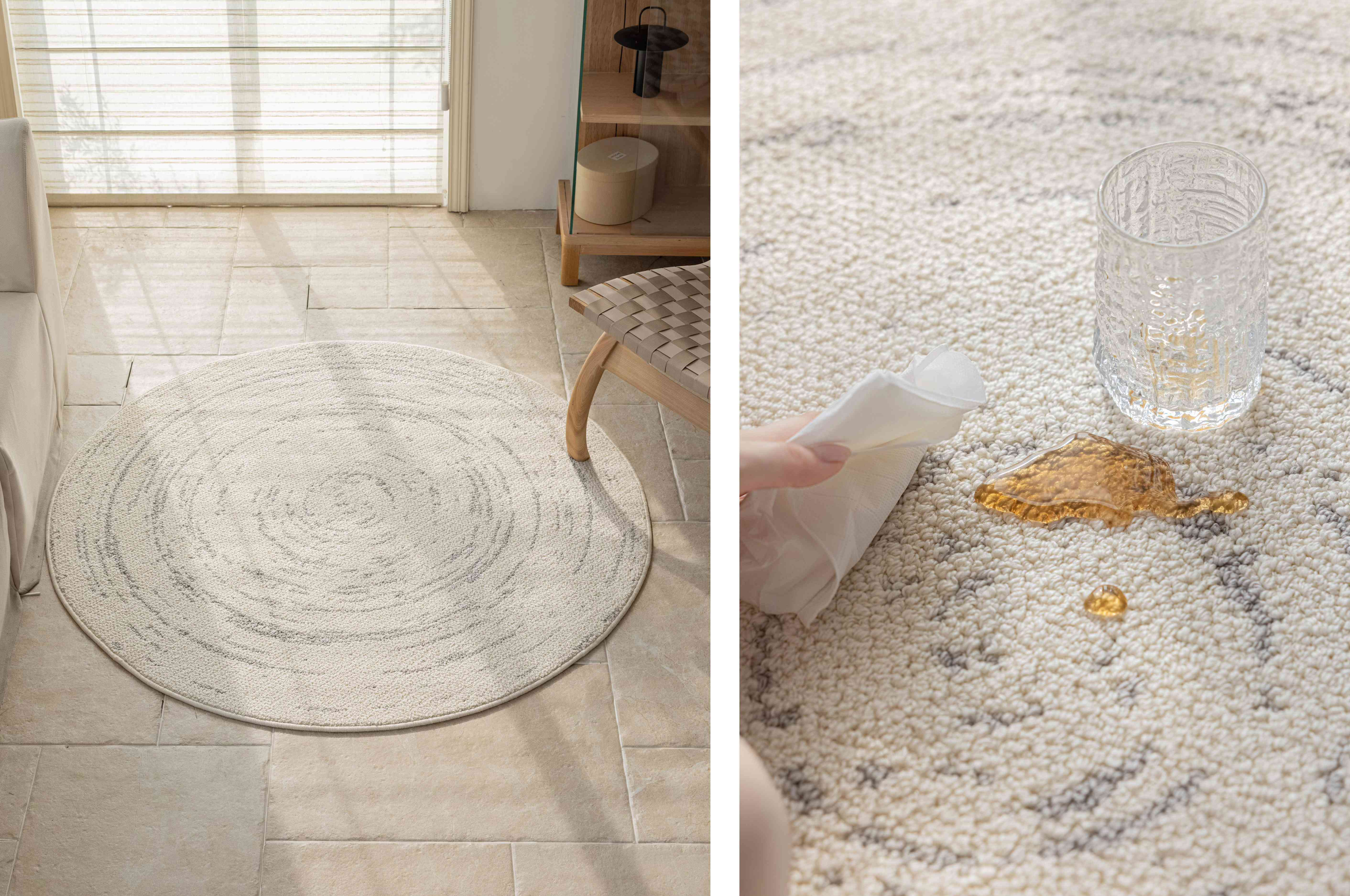 水墨散点米白圆形防水地毯