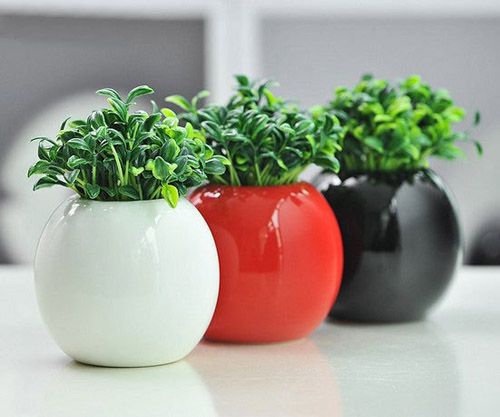 现代简约彩色球形陶瓷迷你花盆三件套