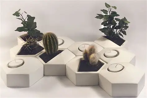 创意六角形模块化水泥花盆烛台组合