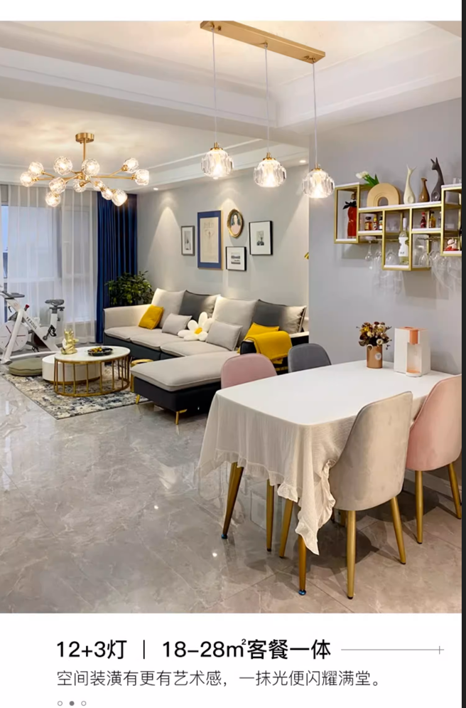 北欧魔豆玻璃球客餐一体吊灯 12+3头