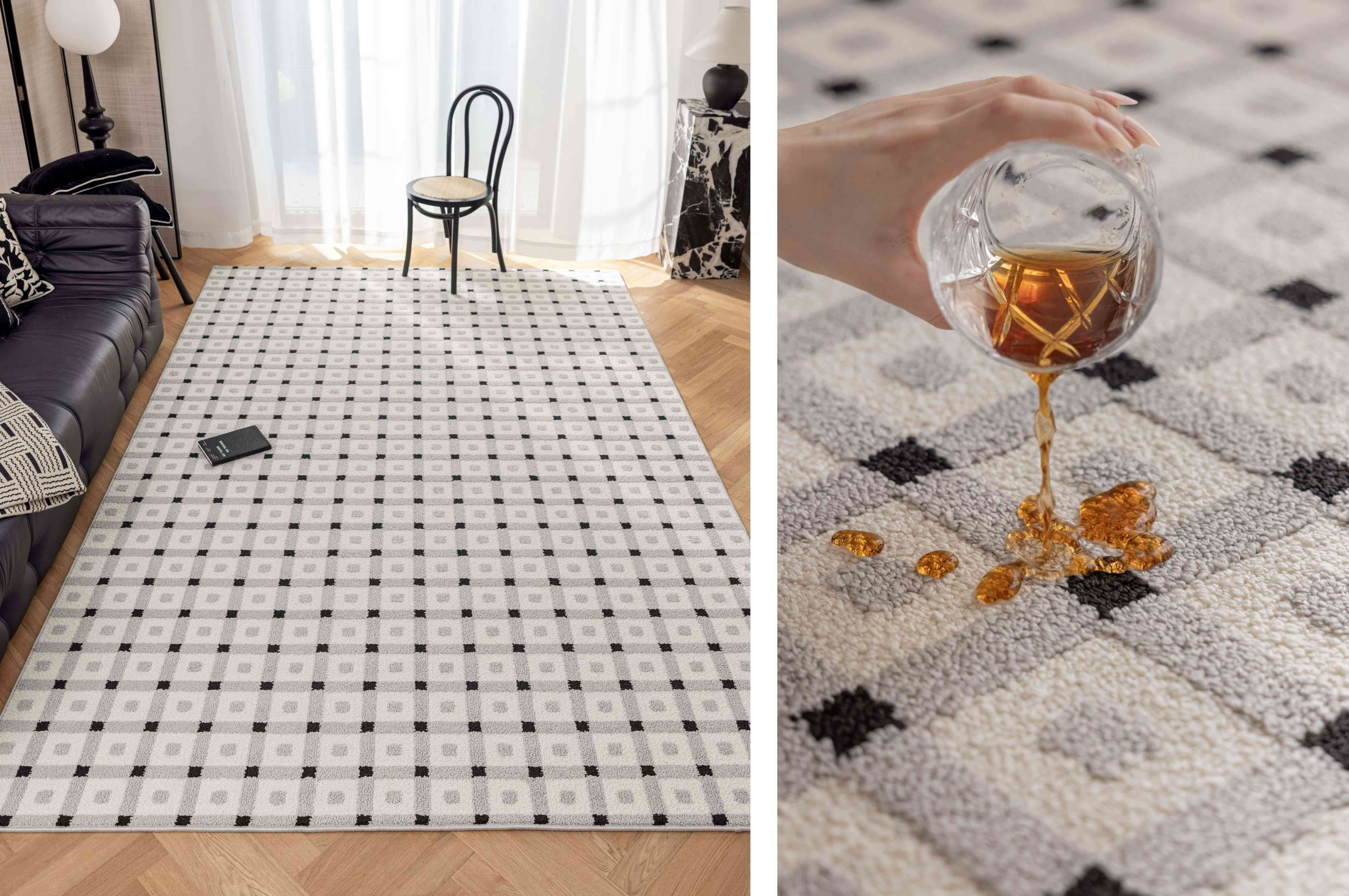 灰白黑格纹现代防水地毯