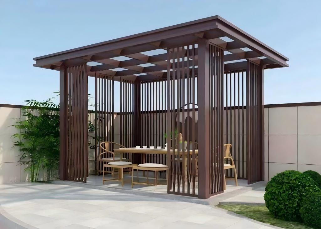 新中式方形格栅凉亭