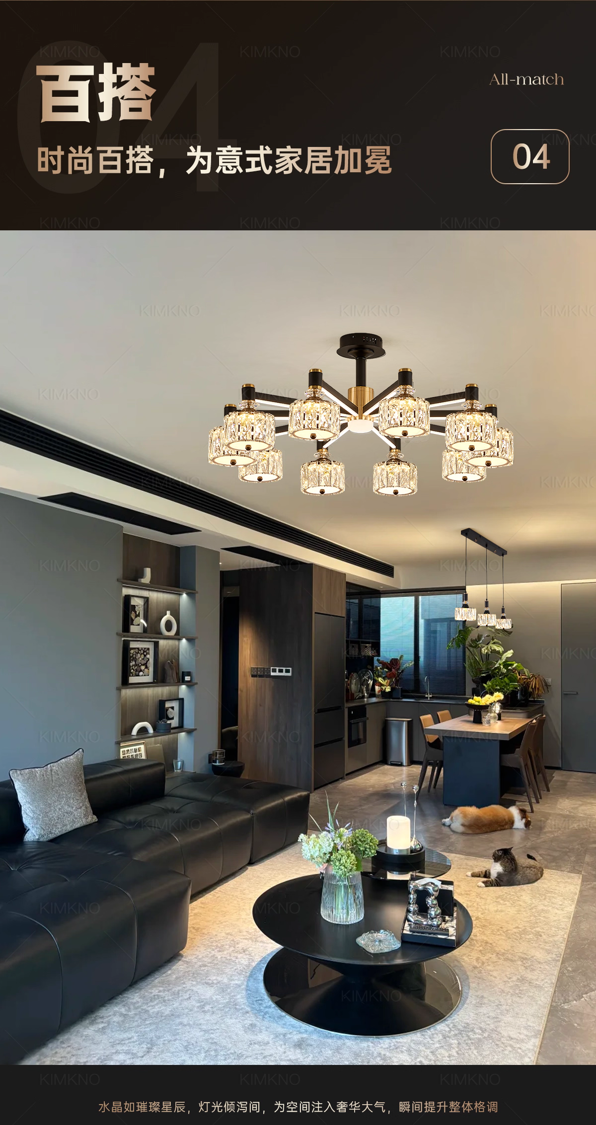 现代百搭黑色水晶吸顶灯