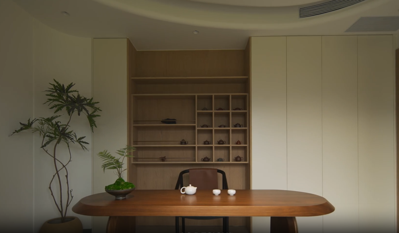 日式茶室实木展示柜一体柜