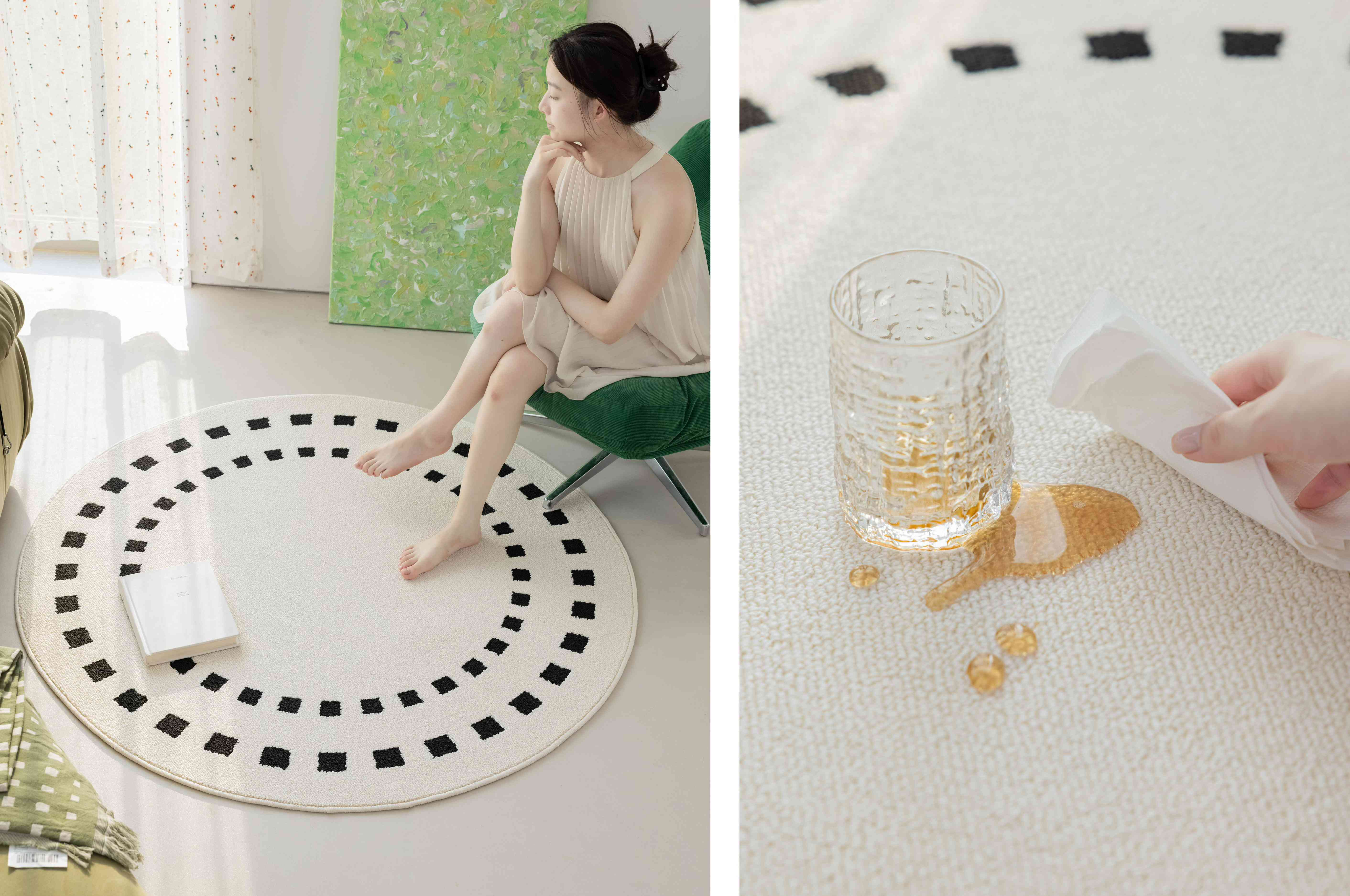 黑白方块圆环圆形防水地毯