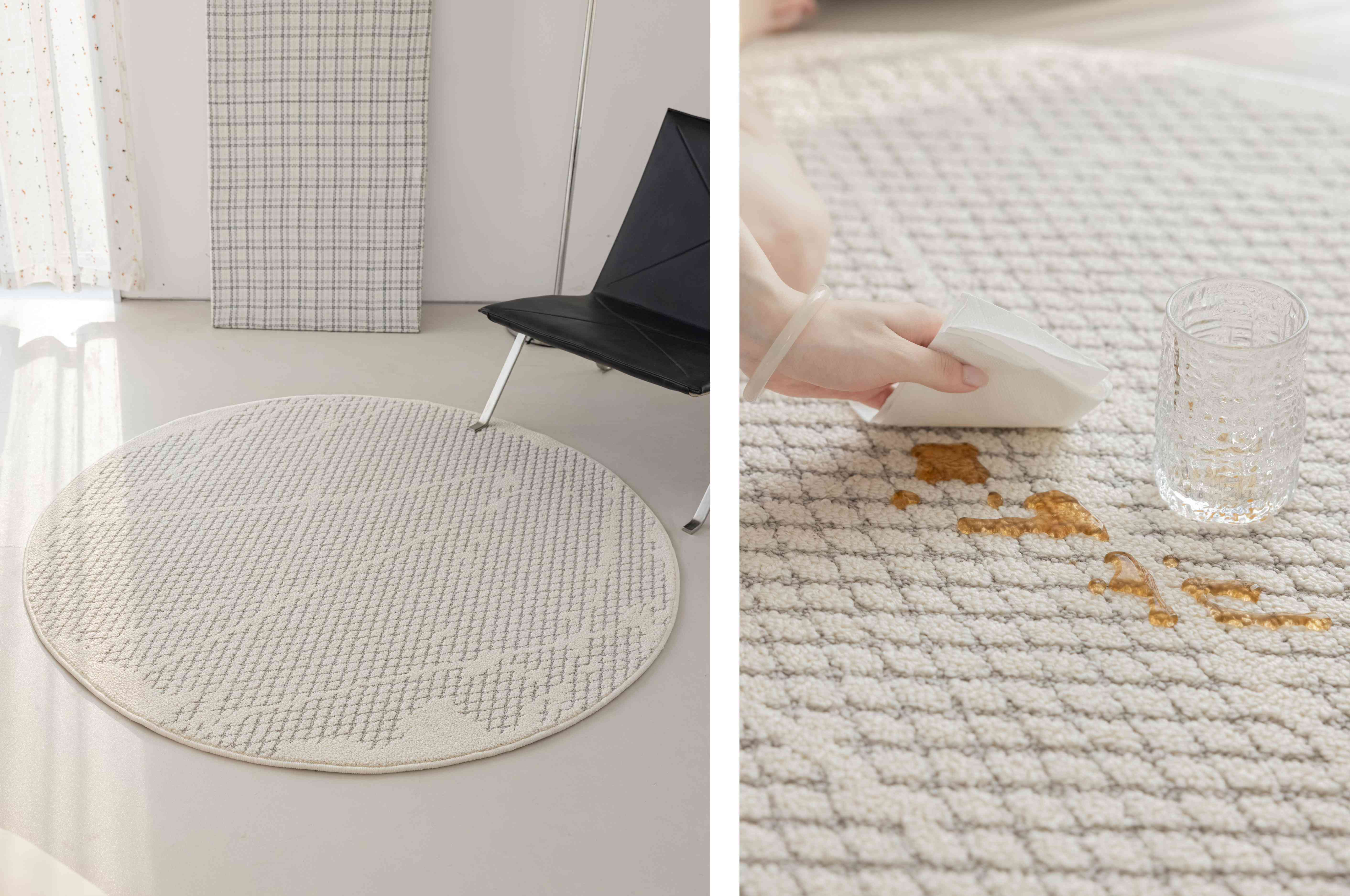 菱格网纹奶白圆形防水地毯