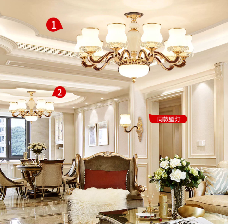 欧式锌合金玉石吊灯 客厅实景款