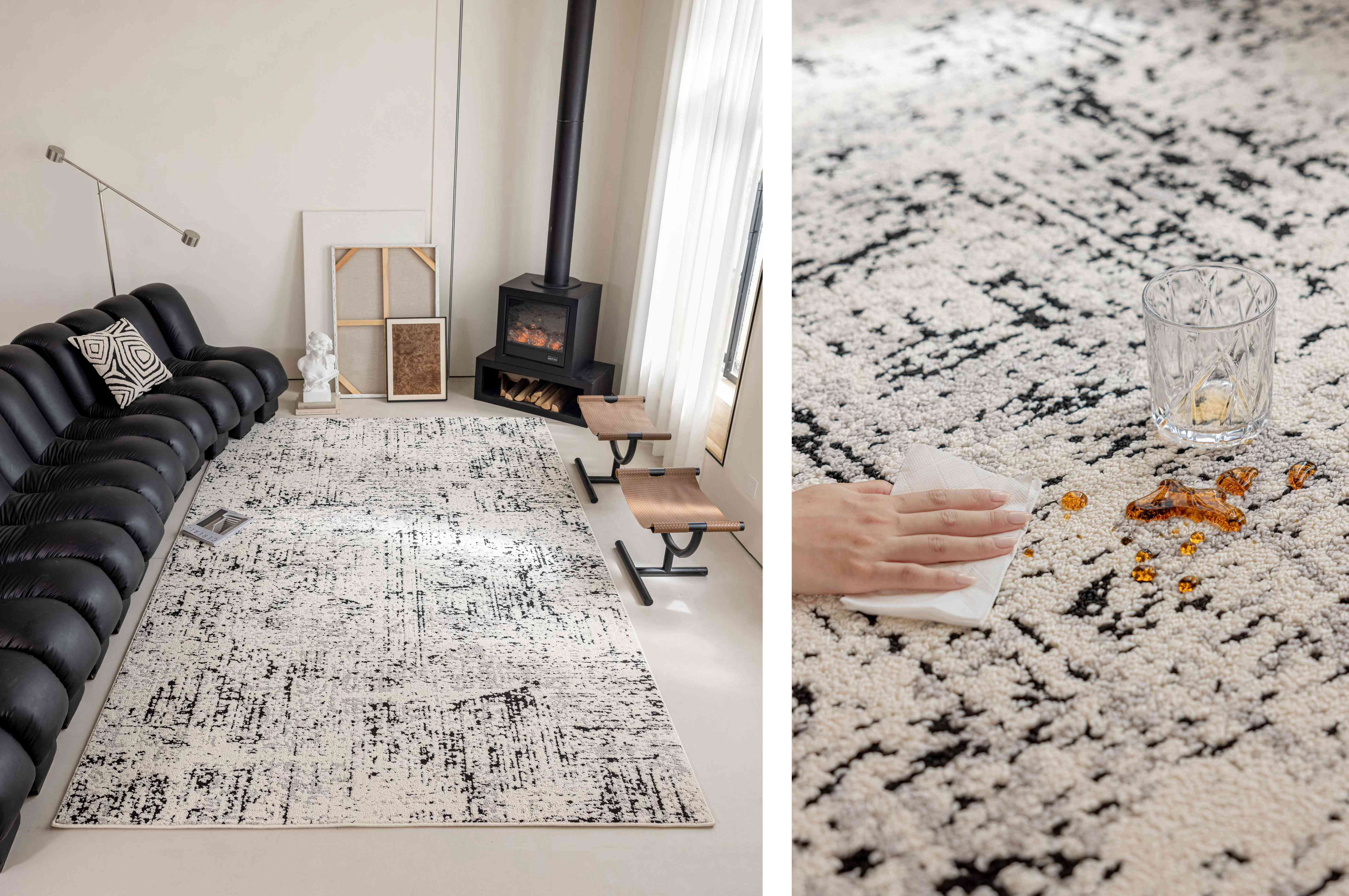 灰白抽象斑驳长方形防水地毯