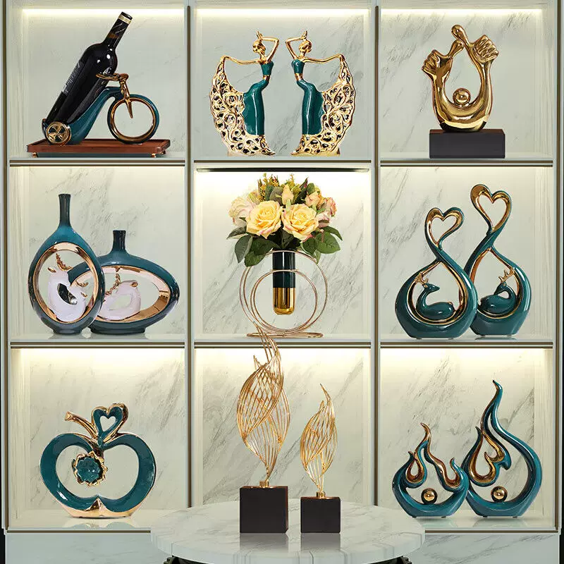 轻奢陶瓷艺术装饰品套装 翡翠绿描金系列