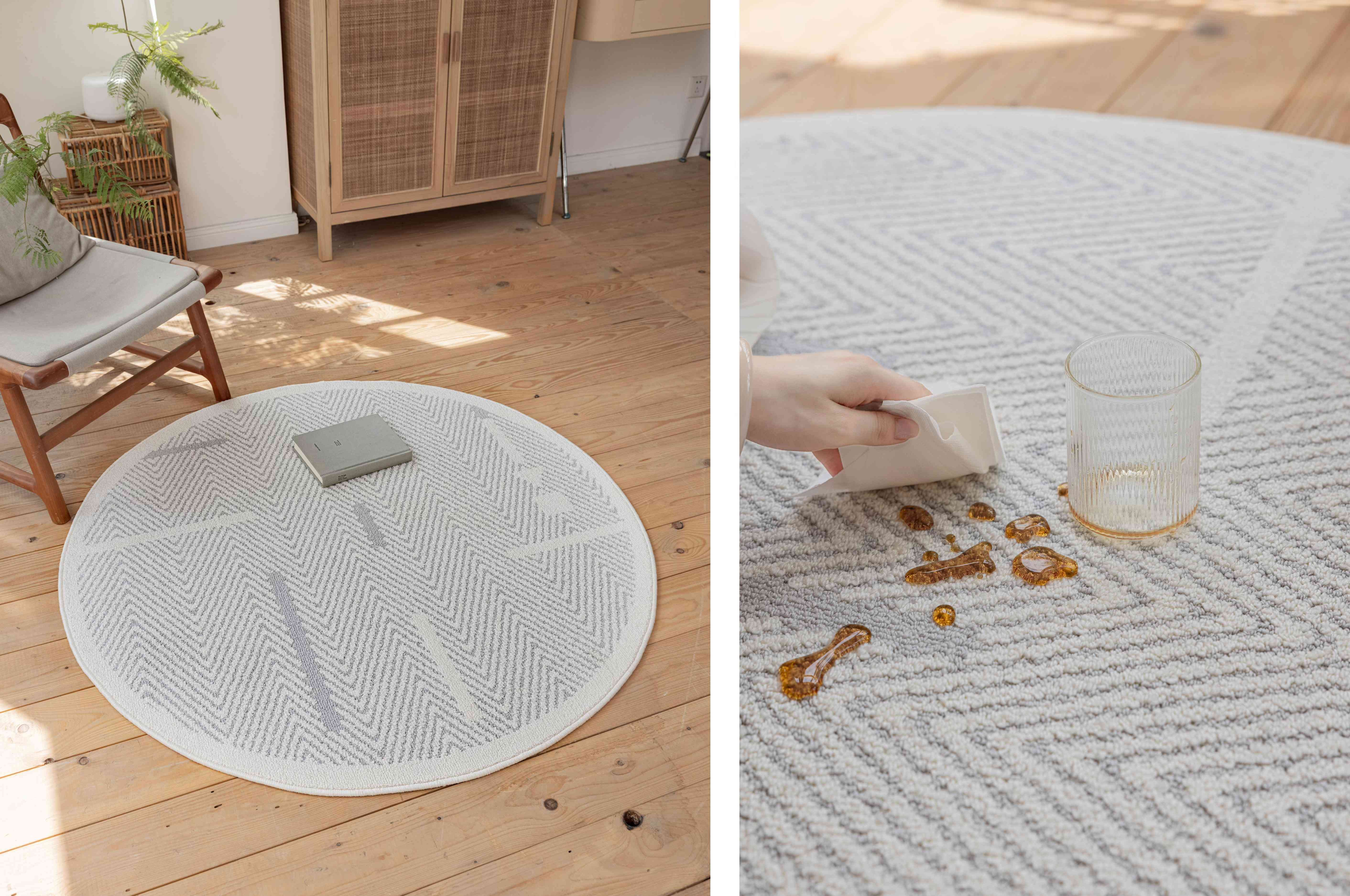 人字纹灰白圆形防水地毯