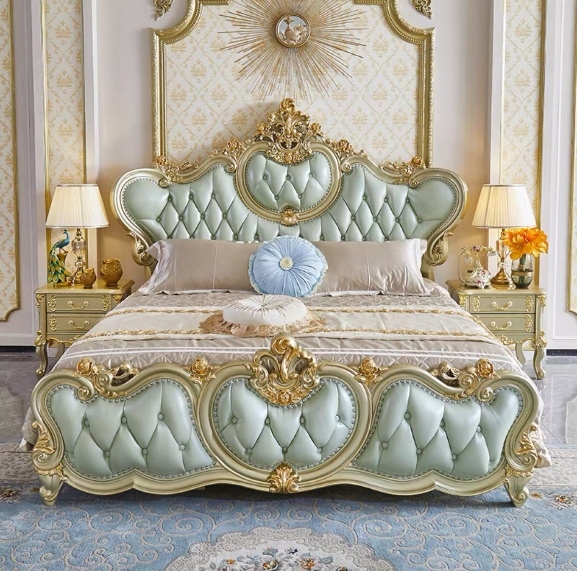 北欧实木布艺软包床