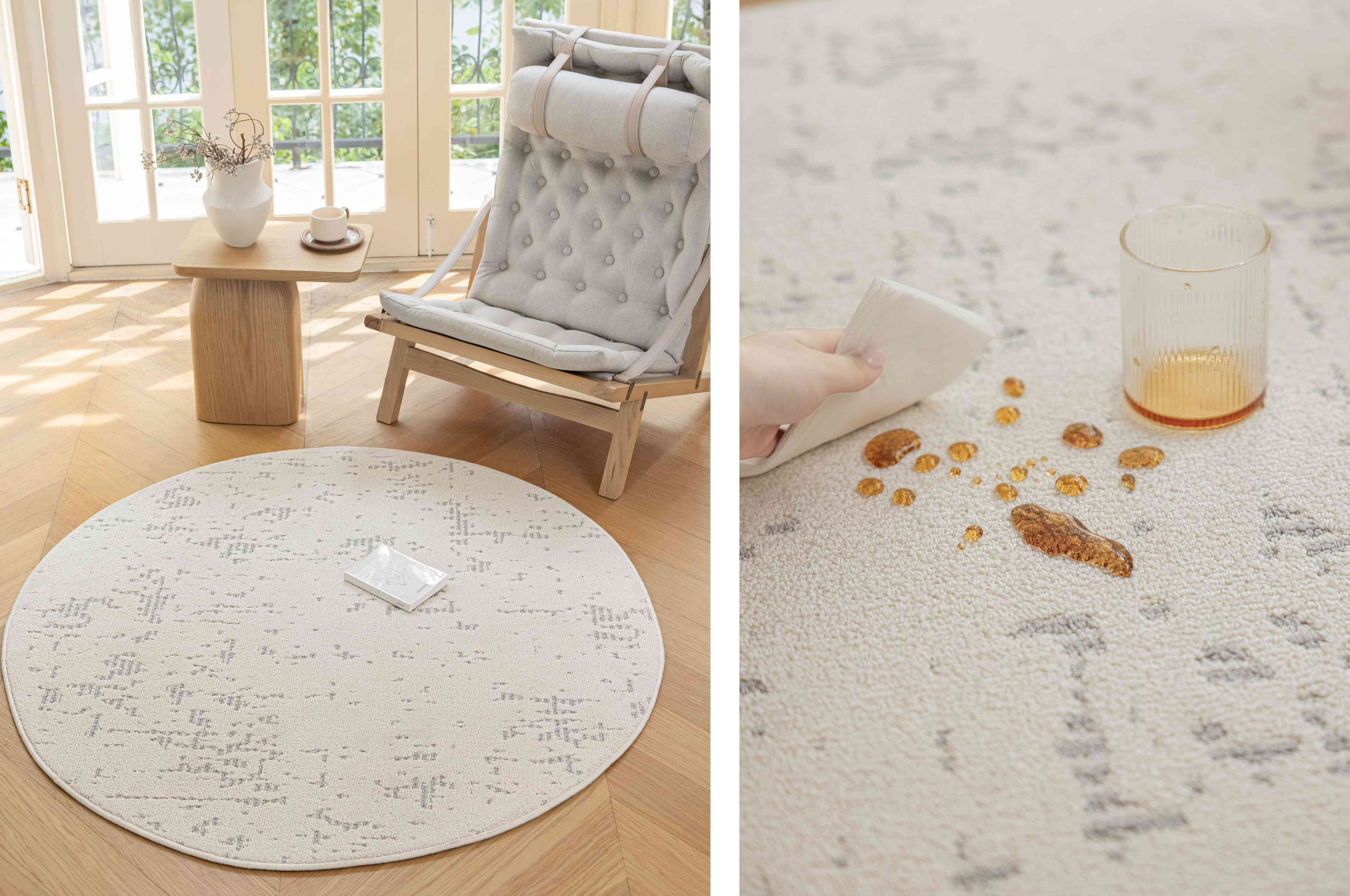 星尘散落浅灰圆形防水地毯