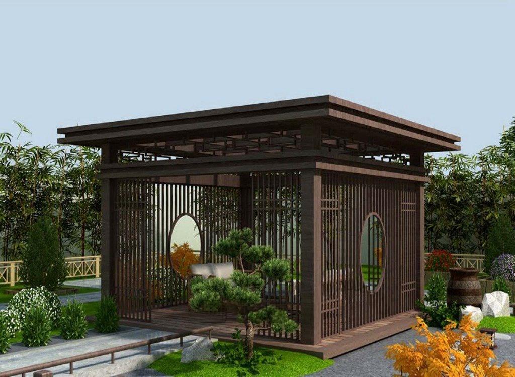 新中式月洞圆窗凉亭