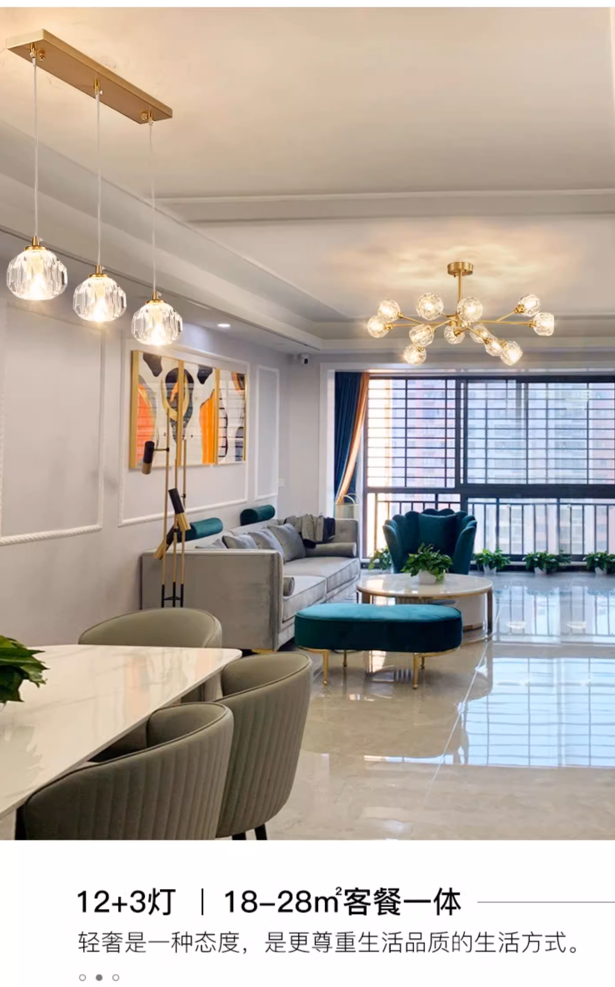 北欧魔豆玻璃球分子吊灯 客厅款