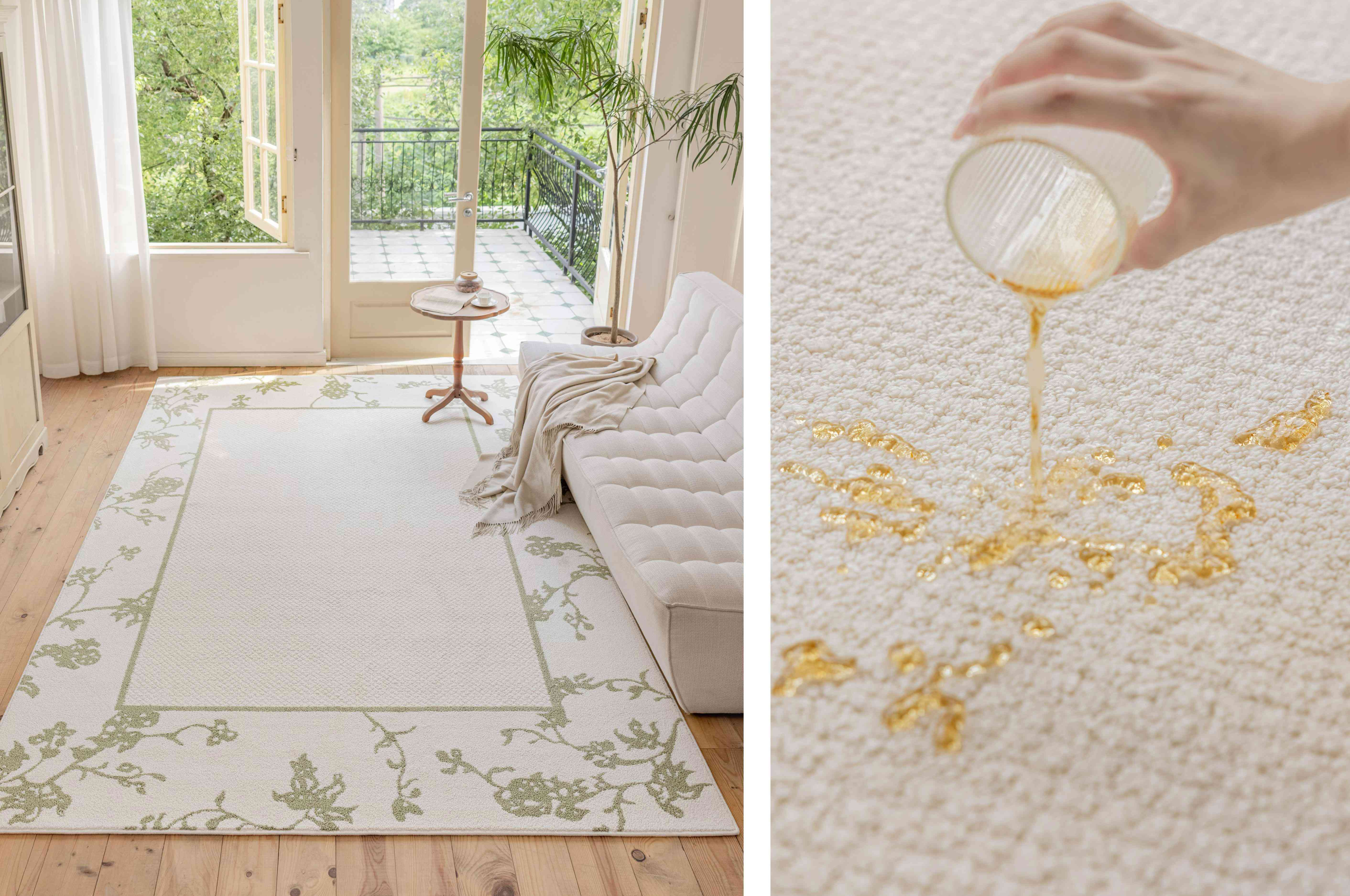 田园绿藤花卉边框防水地毯