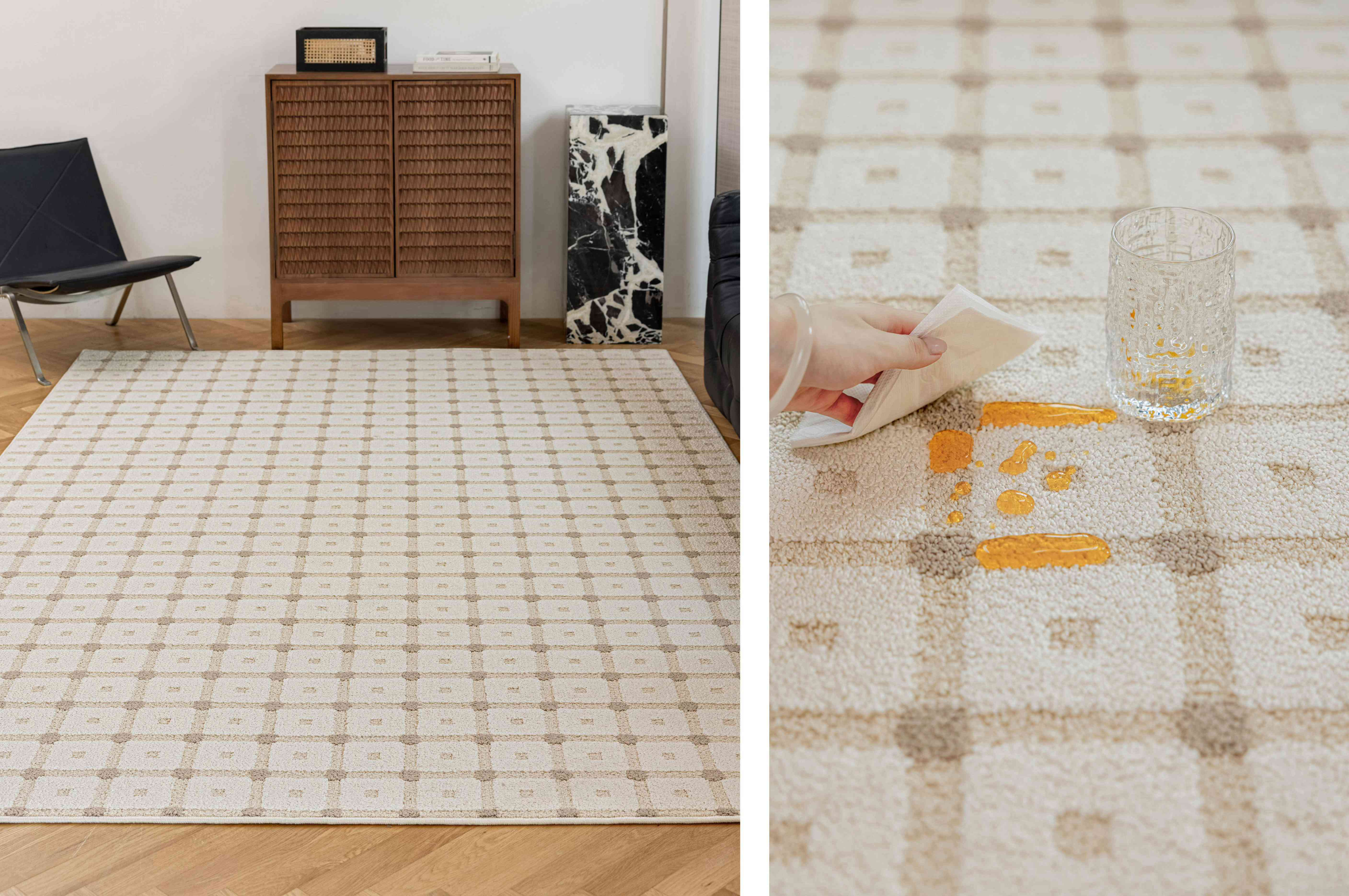 暖棕格纹经典防水地毯