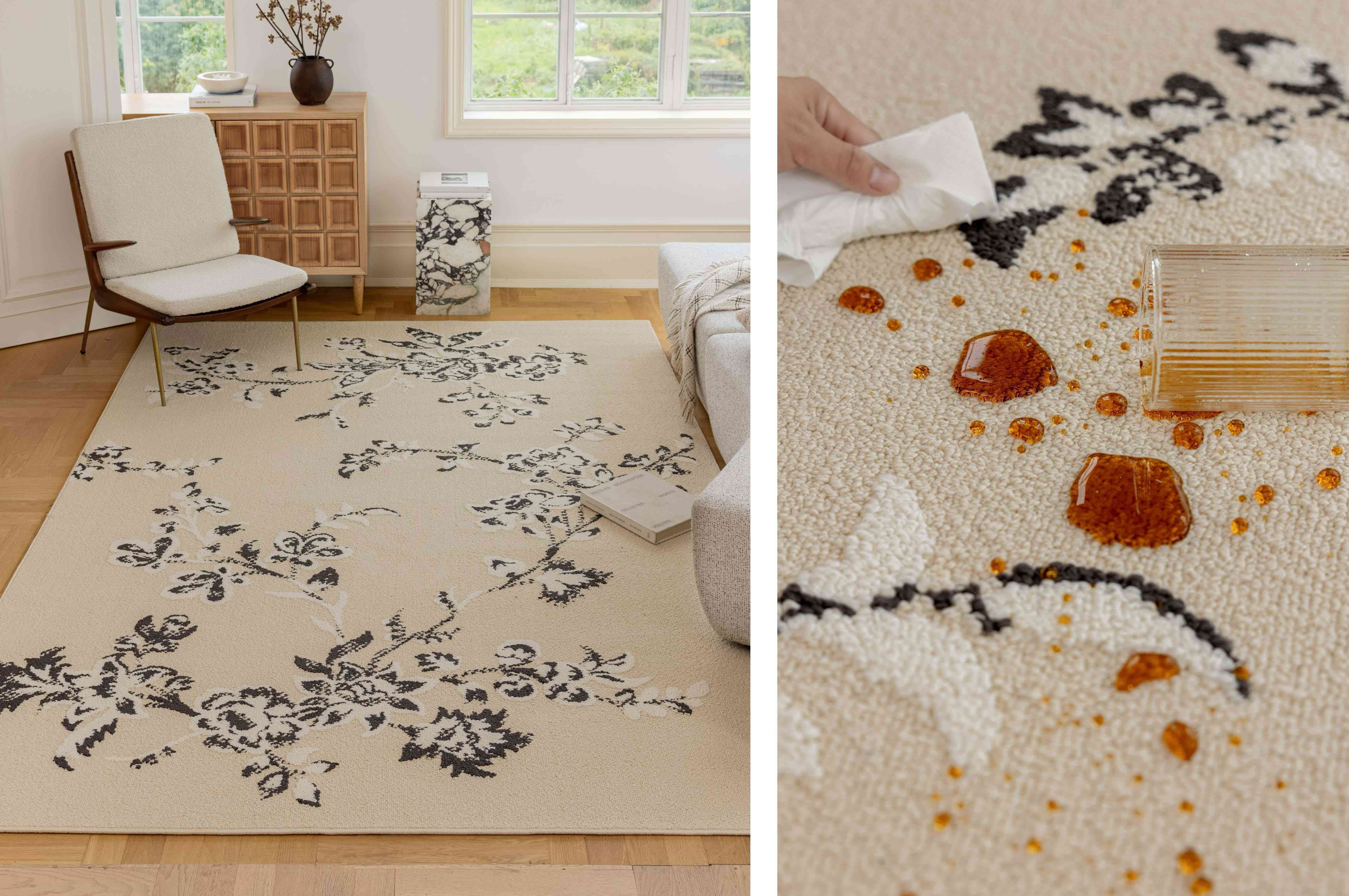 中式水墨花卉防水地毯