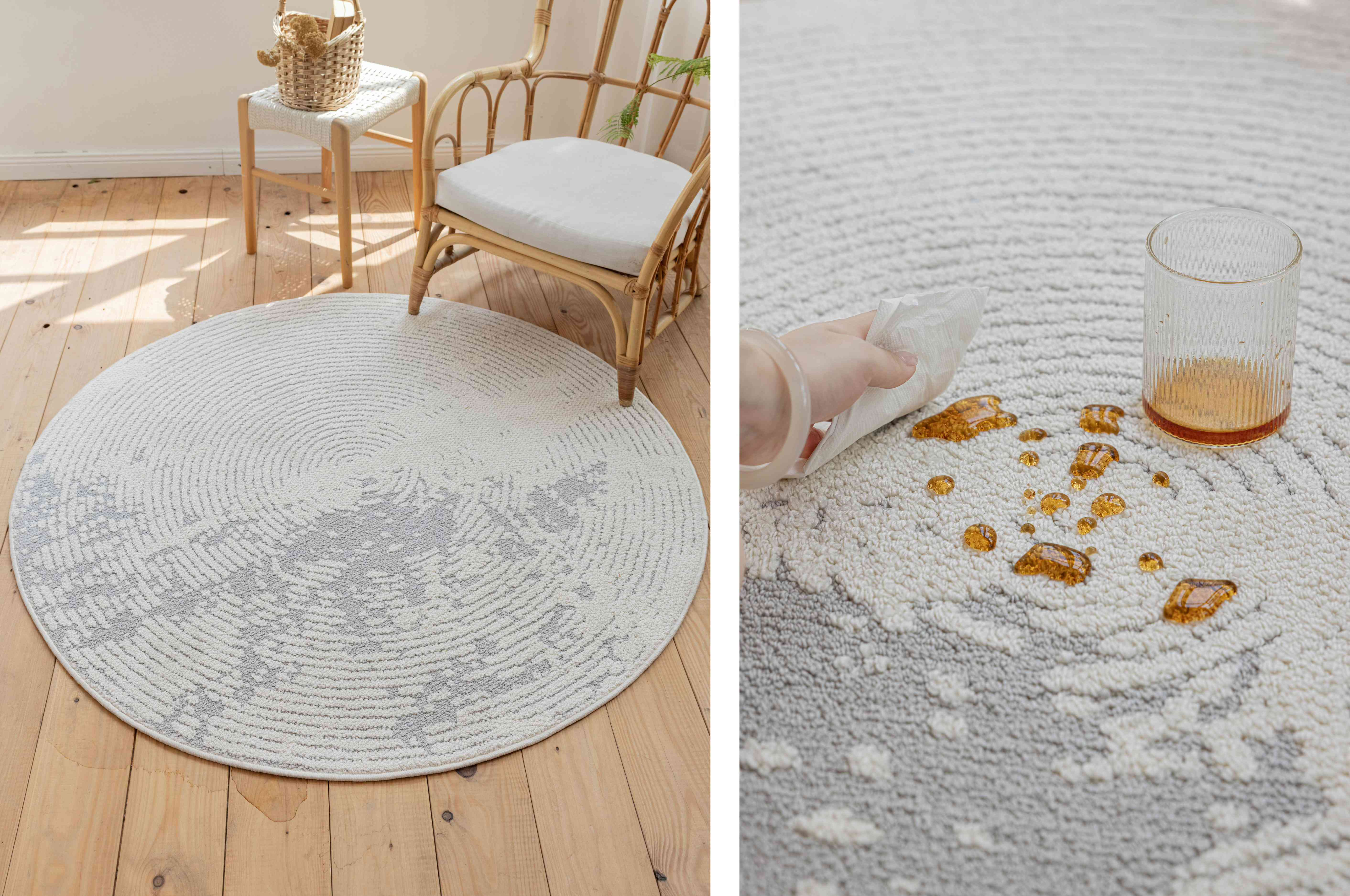 同心涟漪灰白圆形防水地毯