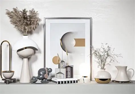 现代极简主义家居装饰品组合 白金色调艺术摆件