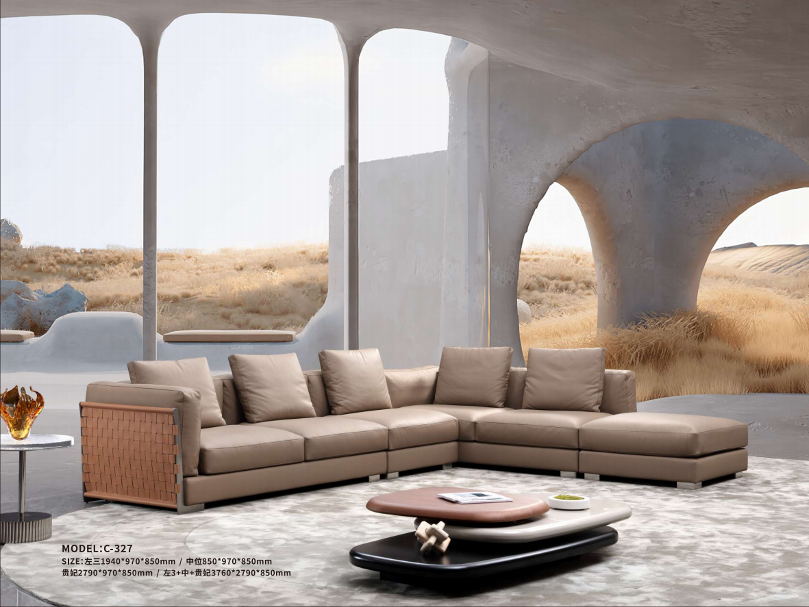 现代简约真皮三人沙发