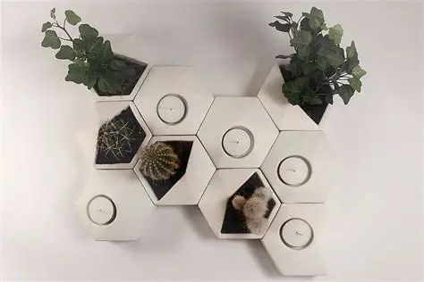 北欧蜂巢水泥花盆烛台拼接组合 俯视展示