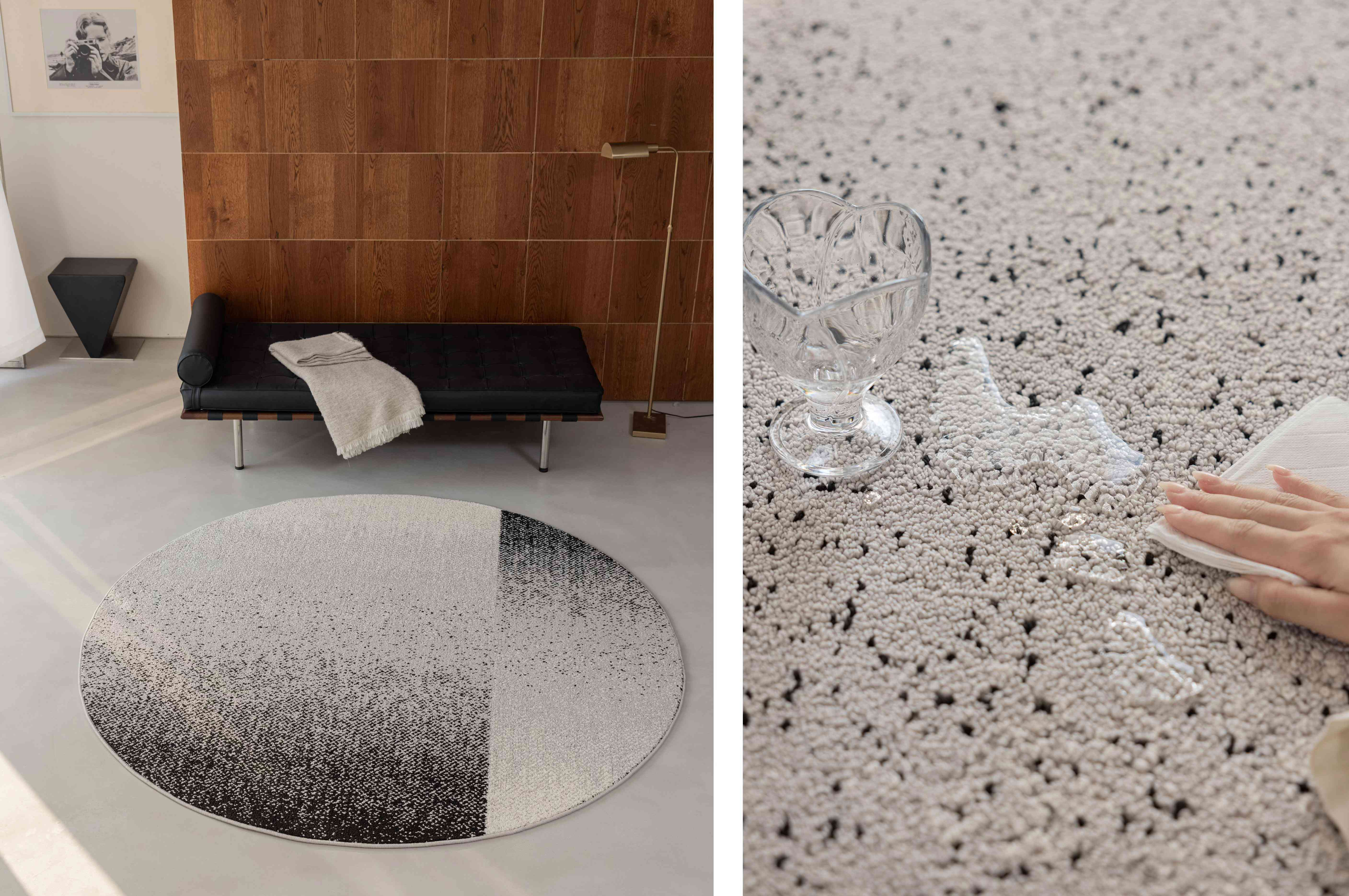 黑白渐变四分圆形防水地毯