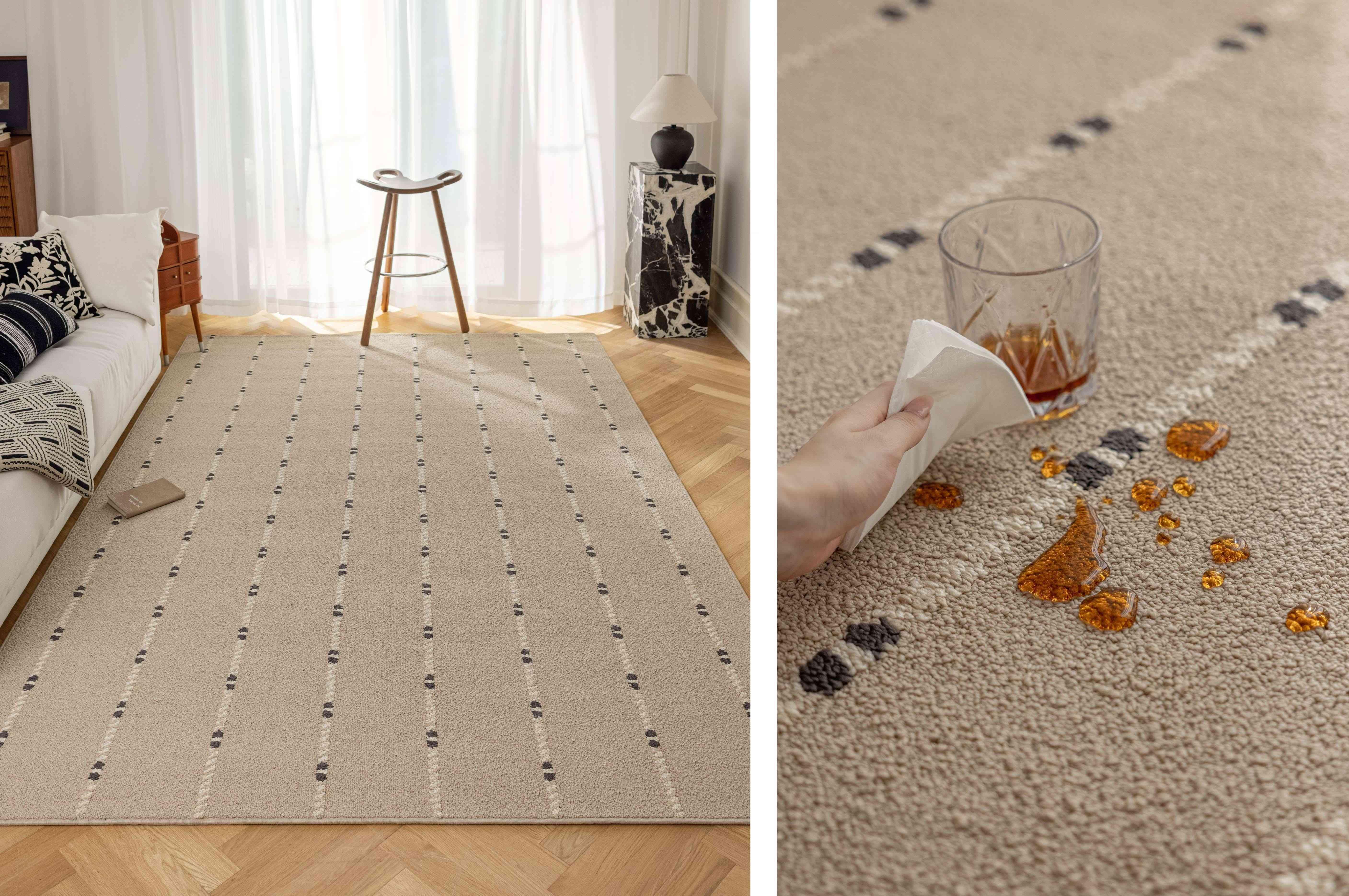 米色极简点线条纹防水地毯