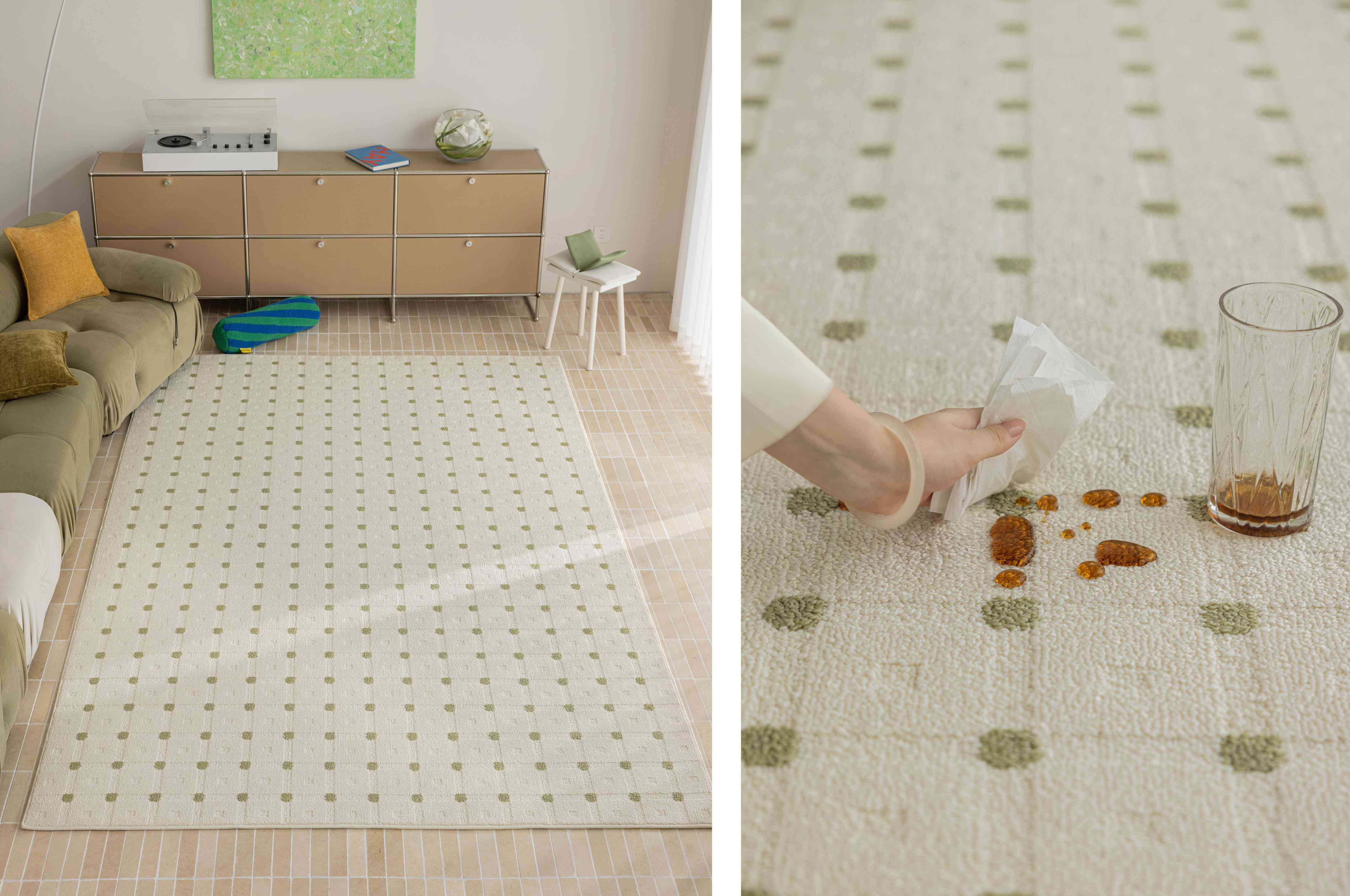 清新绿点格纹防水地毯