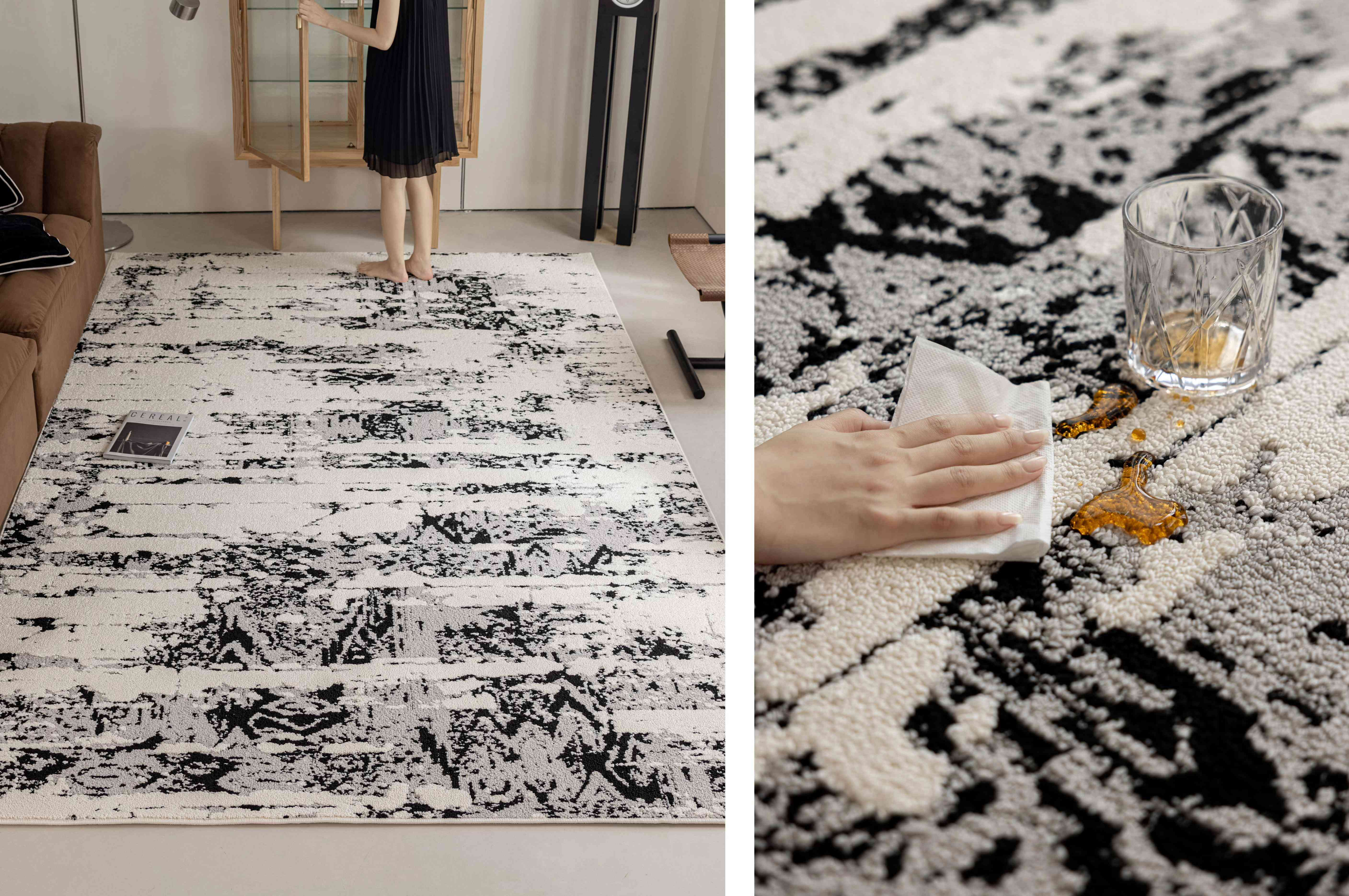 黑白抽象水墨长方形防水地毯