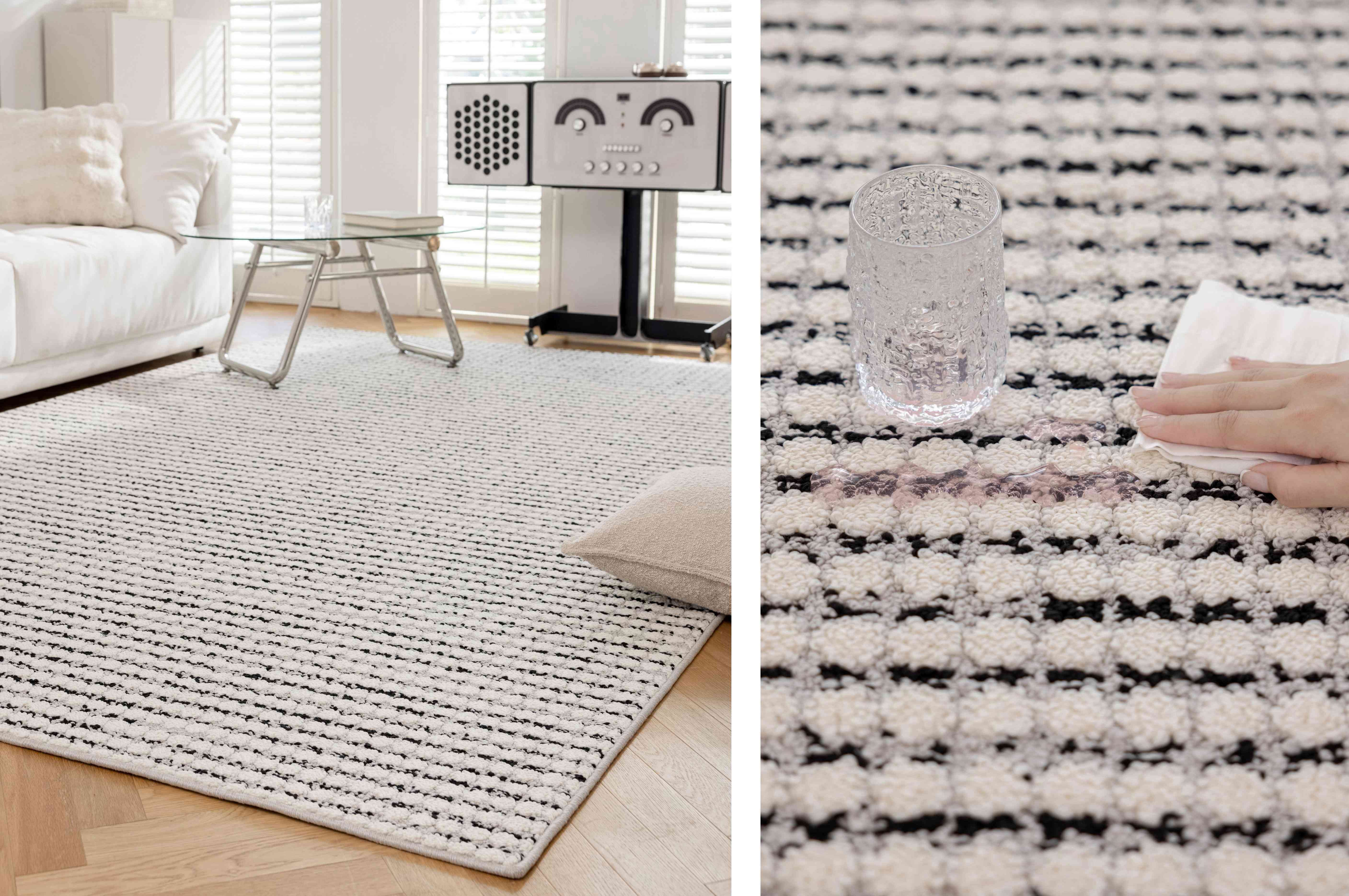 黑白编织横纹防水地毯