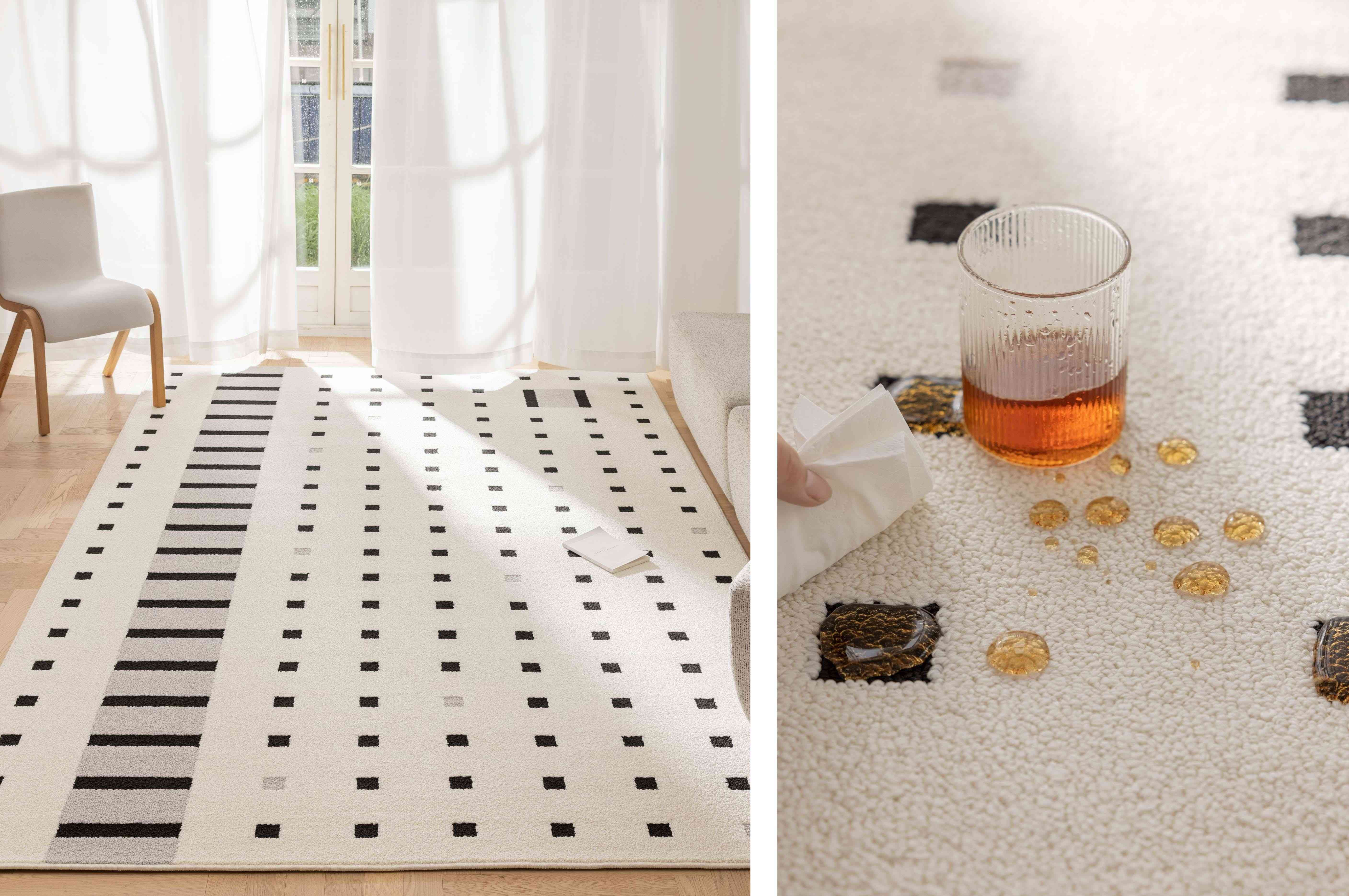 黑白极简几何方格防水地毯