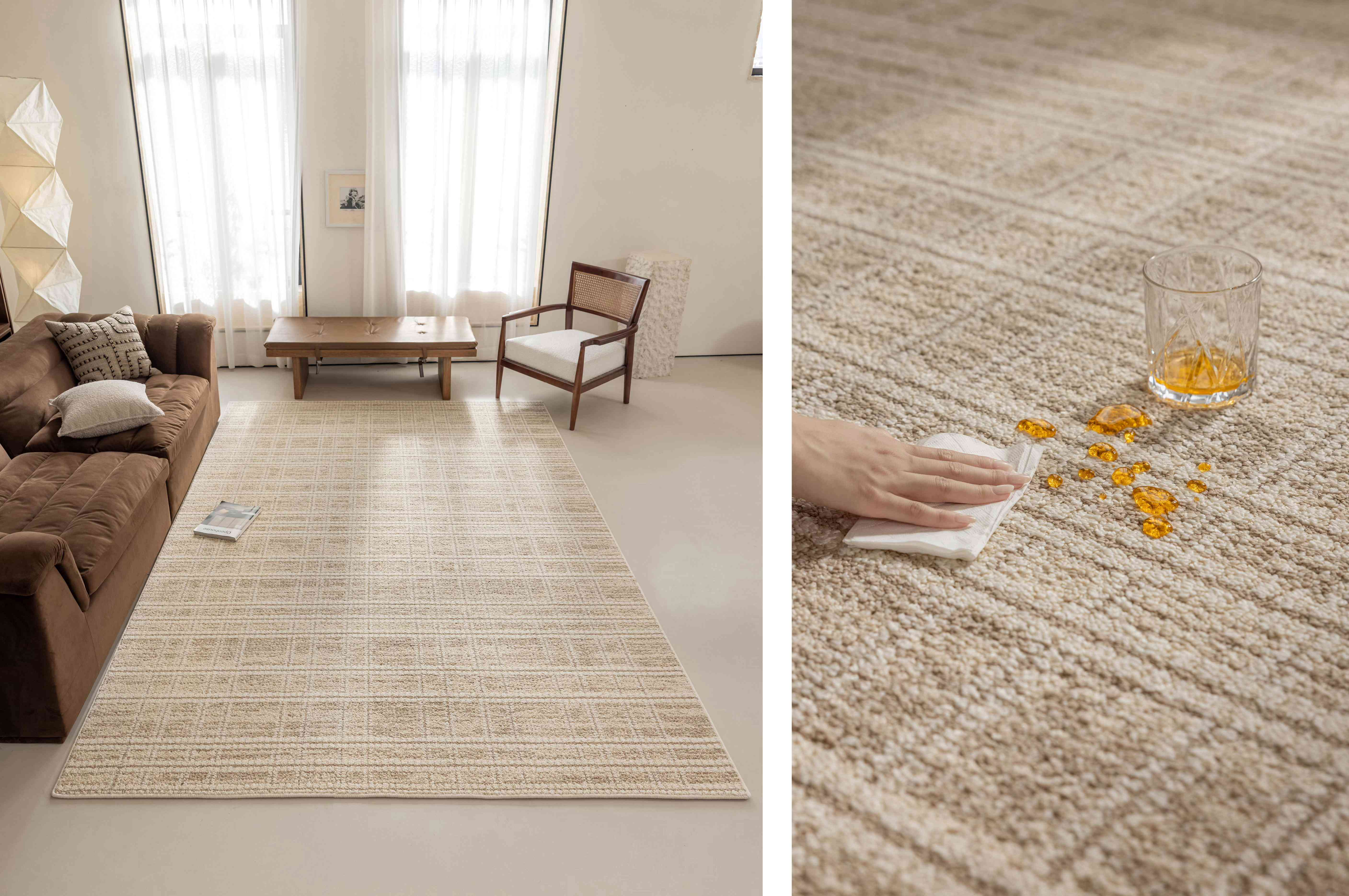 米色编织纹理长方形防水地毯