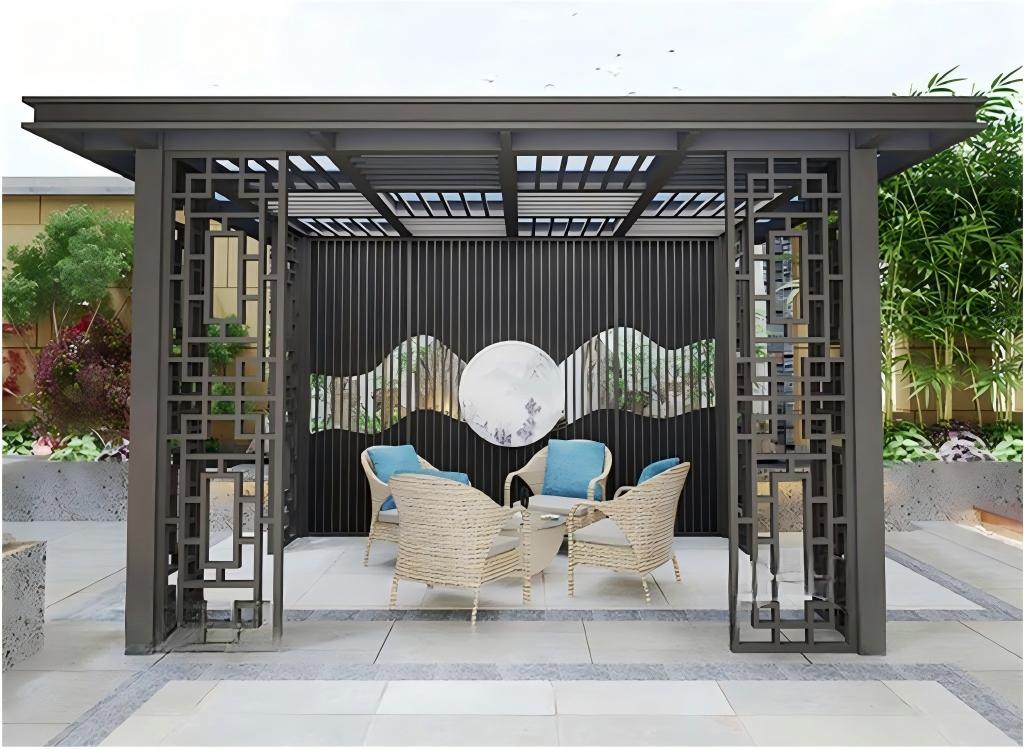 现代中式金属花格凉亭