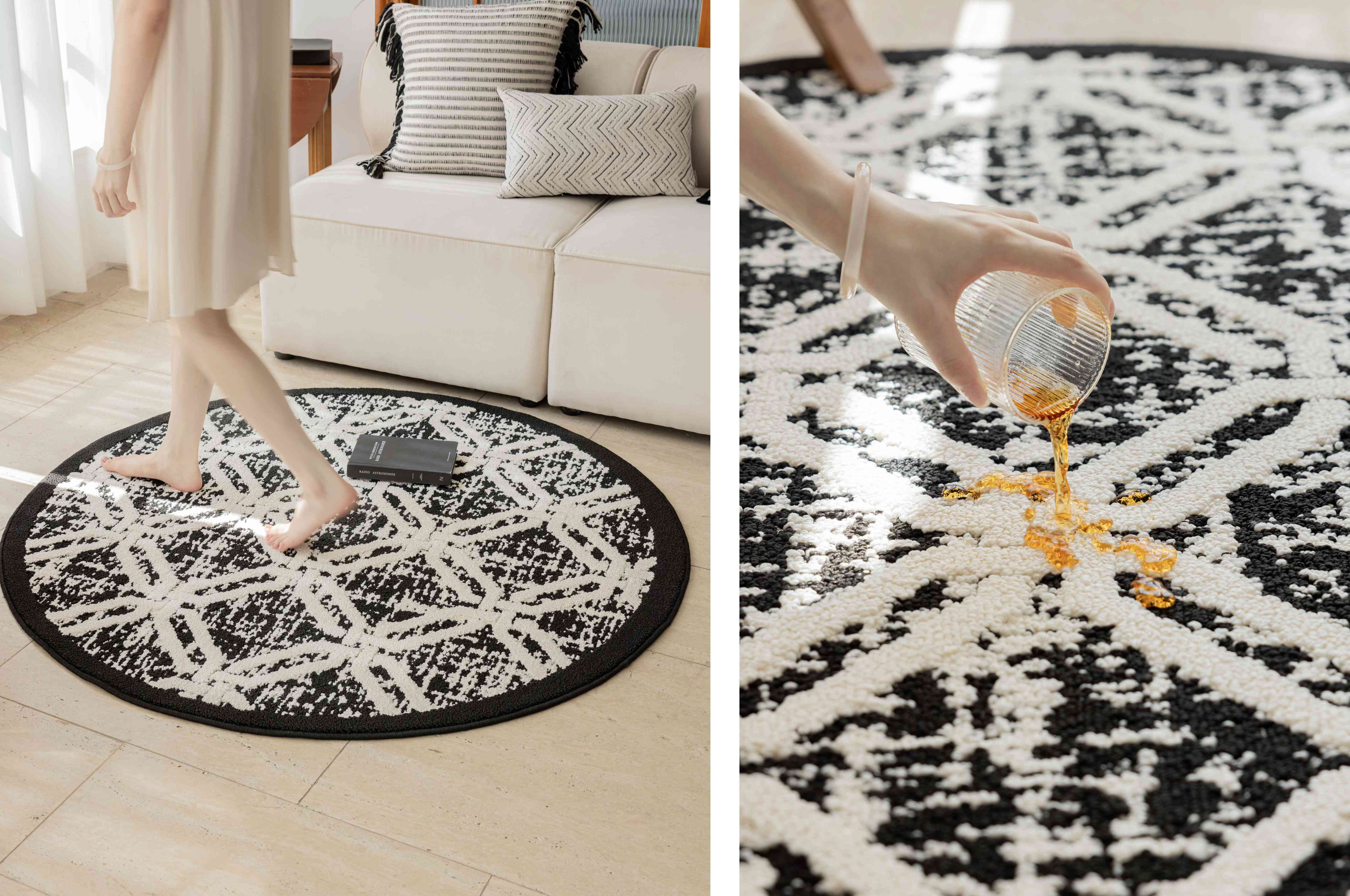 圆形黑白几何图案地毯 160cm