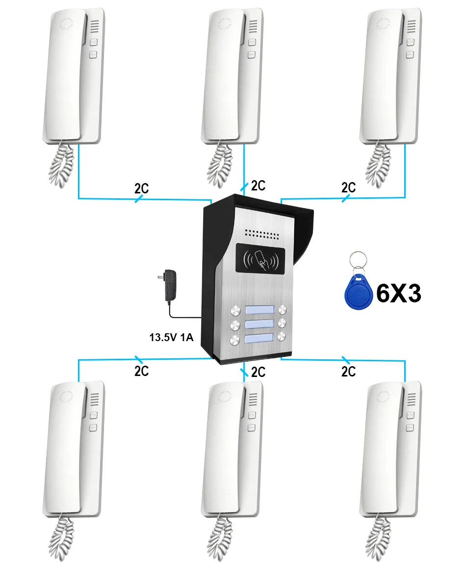 2线音频对讲系统 6 户套装