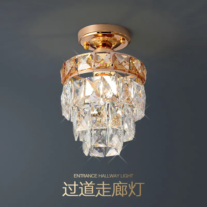 欧式轻奢美式水晶小吸顶灯客厅过道走廊玄关阳台简约现代入户吊灯
